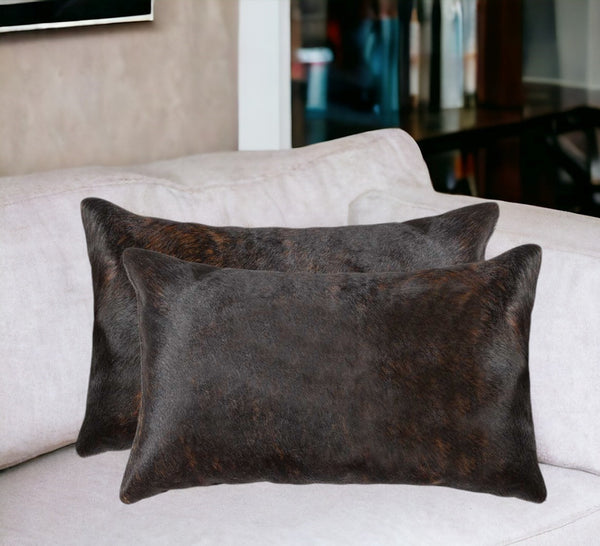 Homeroots Set Of Two 12" X 20" Chocolate Cowhide Throw Pillow Chocolate  317107