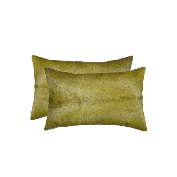 Homeroots Set Of Two 12" X 20" Lime Green Cowhide Throw Pillow Lime  317108