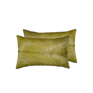 HomeRoots Set of Two Luxurious Cowhide Lumbar Throw Pillows for Elegant Home Décor and Comfort Lime 317108