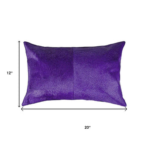 HomeRoots Set of Two Luxurious Cowhide Lumbar Throw Pillows for Elegant Home Décor and Comfort Purple 317109