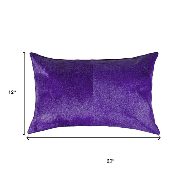 HomeRoots Set of Two Luxurious Cowhide Lumbar Throw Pillows for Elegant Home Décor and Comfort Purple 317109