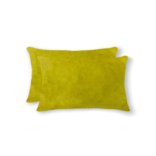 Homeroots 12" X 20" X 5" Yellow Cowhide  Pillow 2 Pack Yellow  317110