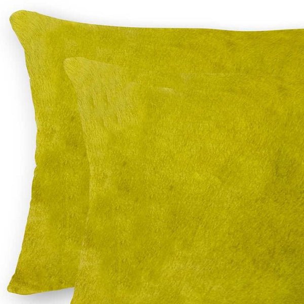 HomeRoots Set of Two Luxurious Cowhide Lumbar Throw Pillows for Elegant Home Décor and Comfort Yellow 317110