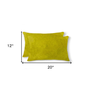HomeRoots Set of Two Luxurious Cowhide Lumbar Throw Pillows for Elegant Home Décor and Comfort Yellow 317110