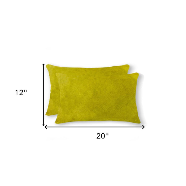 HomeRoots Set of Two Luxurious Cowhide Lumbar Throw Pillows for Elegant Home Décor and Comfort Yellow 317110
