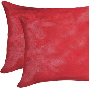 HomeRoots Set of Two Luxurious Cowhide Lumbar Throw Pillows for Elegant Home Décor and Comfort Firecracker 317111
