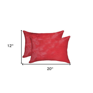 HomeRoots Set of Two Luxurious Cowhide Lumbar Throw Pillows for Elegant Home Décor and Comfort Firecracker 317111