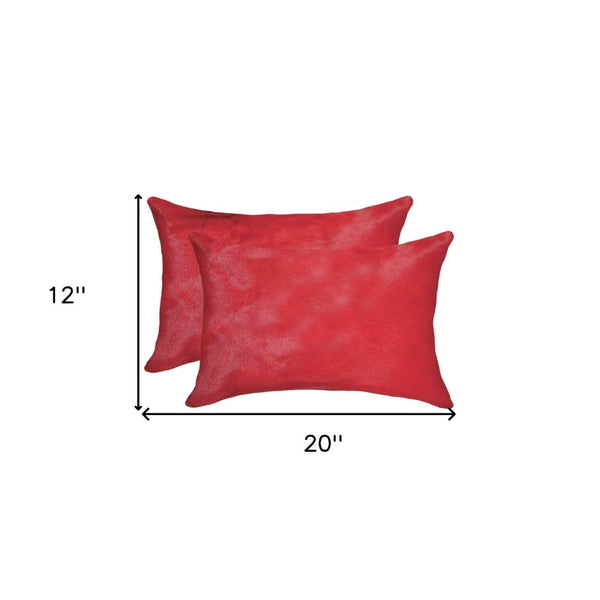 HomeRoots Set of Two Luxurious Cowhide Lumbar Throw Pillows for Elegant Home Décor and Comfort Firecracker 317111