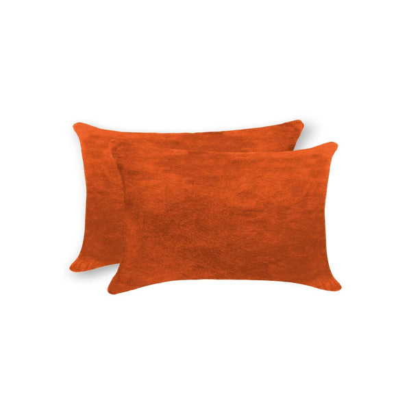 HomeRoots Set of Two Luxurious Cowhide Lumbar Throw Pillows for Elegant Home Décor and Comfort Orange 317112