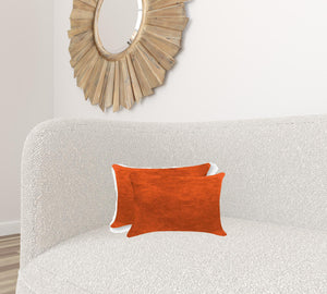 Homeroots 12" X 20" X 5" Orange Cowhide  Pillow 2 Pack Orange  317112