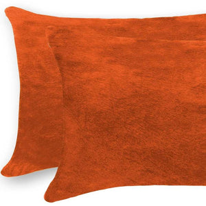 HomeRoots Set of Two Luxurious Cowhide Lumbar Throw Pillows for Elegant Home Décor and Comfort Orange 317112