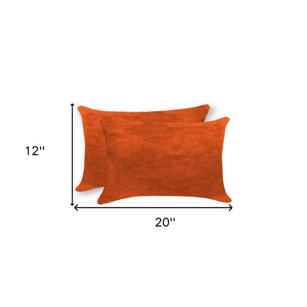 HomeRoots Set of Two Luxurious Cowhide Lumbar Throw Pillows for Elegant Home Décor and Comfort Orange 317112