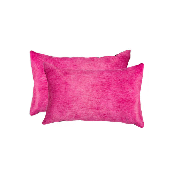 Homeroots Set Of Two 12" X 20" Fuchsia Cowhide Lumbar Throw Pillows Fuschia  317113