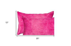 Homeroots Set Of Two 12" X 20" Fuchsia Cowhide Lumbar Throw Pillows Fuschia  317113