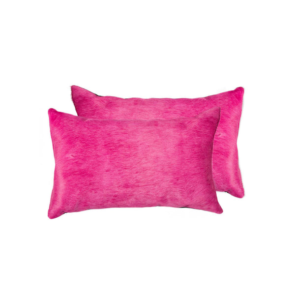 Homeroots Set Of Two 12" X 20" Fuchsia Cowhide Lumbar Throw Pillows Fuschia  317113