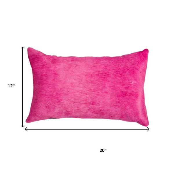 HomeRoots Set of Two Luxurious Cowhide Lumbar Throw Pillows for Elegant Home Décor and Comfort Fuschia 317113