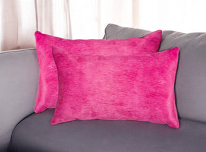 HomeRoots Set of Two Luxurious Cowhide Lumbar Throw Pillows for Elegant Home Décor and Comfort Fuschia 317113