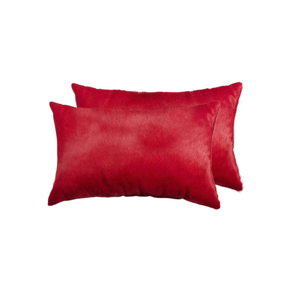 HomeRoots Set of Two Luxurious Cowhide Lumbar Throw Pillows for Elegant Home Décor and Comfort Wine 317115