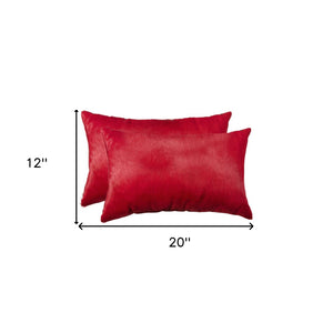 HomeRoots Set of Two Luxurious Cowhide Lumbar Throw Pillows for Elegant Home Décor and Comfort Wine 317115
