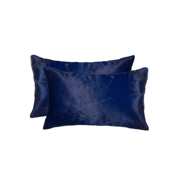 Homeroots Set Of Two 12" X 20" Navy Blue Cowhide Lumbar Throw Pillows Navy  317116
