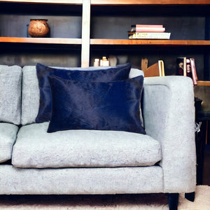 Homeroots Set Of Two 12" X 20" Navy Blue Cowhide Lumbar Throw Pillows Navy  317116