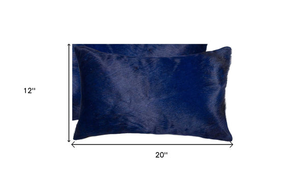 Homeroots Set Of Two 12" X 20" Navy Blue Cowhide Lumbar Throw Pillows Navy  317116