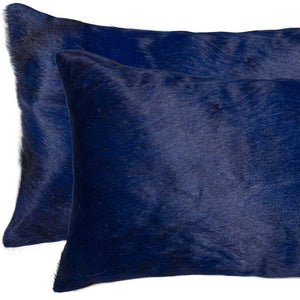 Homeroots Set Of Two 12" X 20" Navy Blue Cowhide Lumbar Throw Pillows Navy  317116