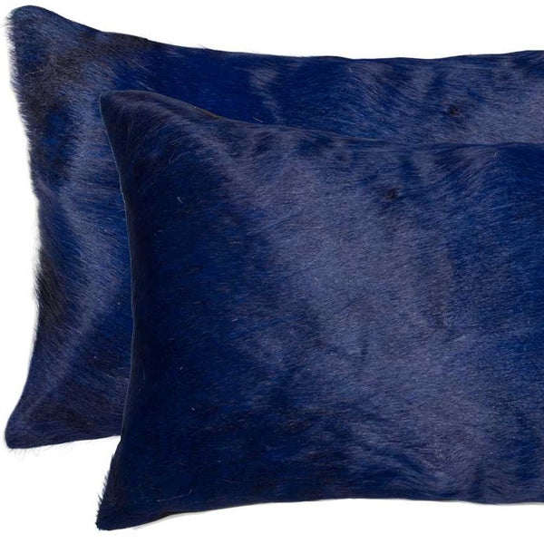 Homeroots Set Of Two 12" X 20" Navy Blue Cowhide Lumbar Throw Pillows Navy  317116