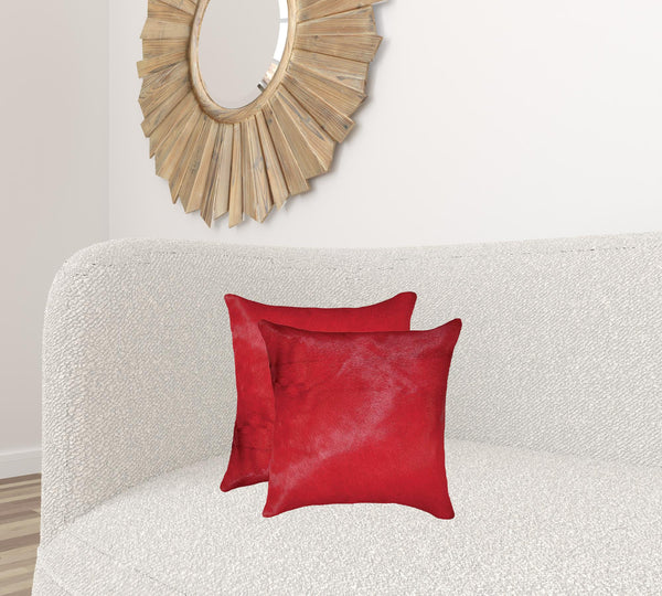 Homeroots 18" X 18" X 5" Wine Cowhide  Pillow 2 Pack Wine  317119