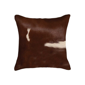 HomeRoots Set of Two 18" Luxe Cowhide Throw Pillows for Elegant Living Room Decor and Cozy Comfort Brown/White 317123