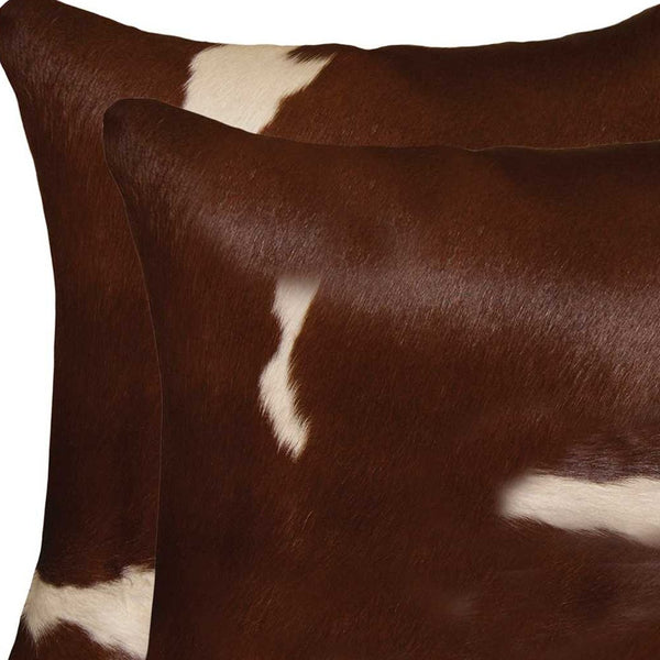 Homeroots 18" X 18" X 5" Brown And White Cowhide  Pillow 2 Pack Brown,White  317123