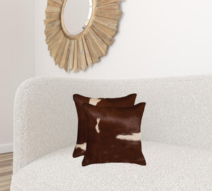 Homeroots 18" X 18" X 5" Brown And White Cowhide  Pillow 2 Pack Brown,White  317123