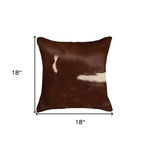 HomeRoots Set of Two 18" Luxe Cowhide Throw Pillows for Elegant Living Room Decor and Cozy Comfort Brown/White 317123