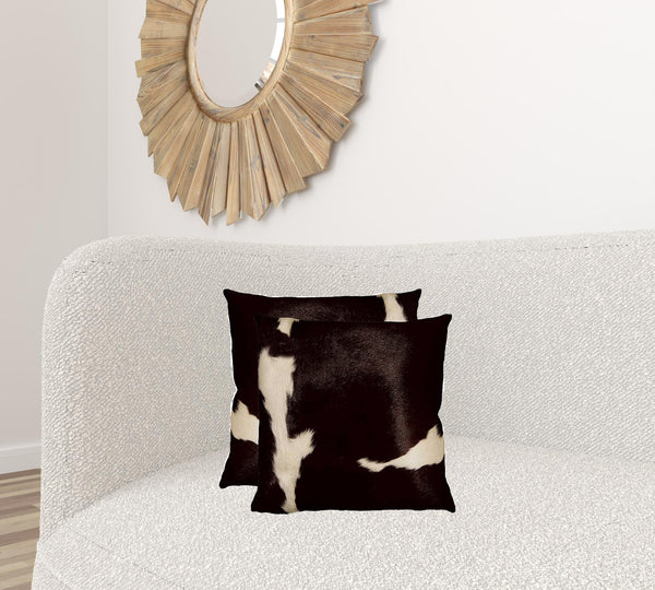 Homeroots 18" X 18" X 5" Chocolate And White Cowhide  Pillow 2 Pack Chocolate,White  317125