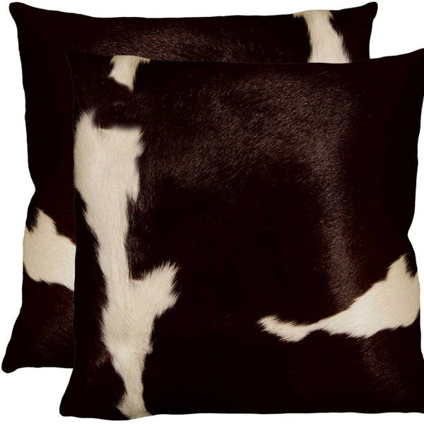 HomeRoots Set of Two 18" Luxe Cowhide Throw Pillows for Elegant Living Room Decor and Cozy Comfort Chocolate/White 317125