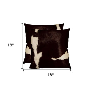 HomeRoots Set of Two 18" Luxe Cowhide Throw Pillows for Elegant Living Room Decor and Cozy Comfort Chocolate/White 317125