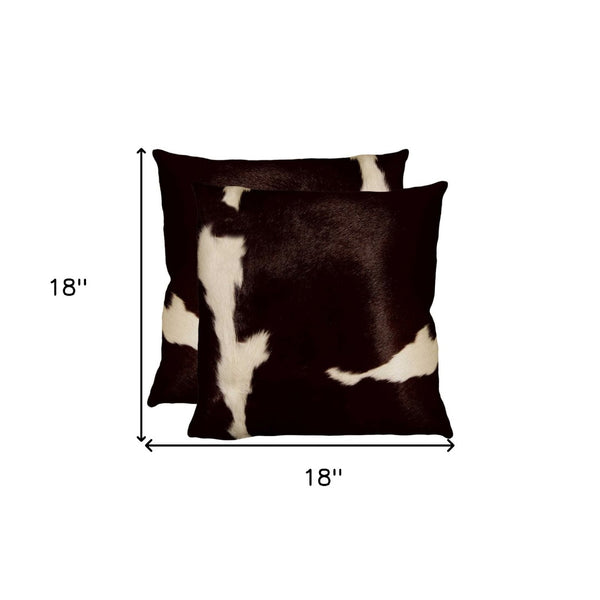 HomeRoots Set of Two 18" Luxe Cowhide Throw Pillows for Elegant Living Room Decor and Cozy Comfort Chocolate/White 317125
