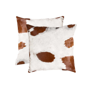Homeroots Set Of Two Brown And White Cowhide Throw Pillow White,Brown  317126