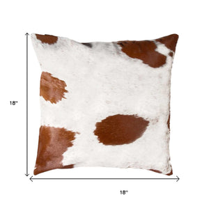 HomeRoots Set of Two 18" Luxe Cowhide Throw Pillows for Elegant Living Room Decor and Cozy Comfort White/Brown 317126