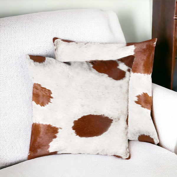 Homeroots Set Of Two Brown And White Cowhide Throw Pillow White,Brown  317126