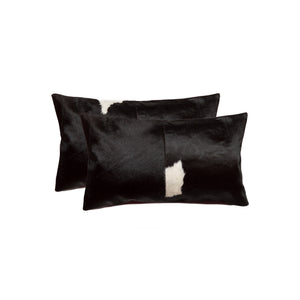 Homeroots Set Of Two 12" X 20" Black And White Cowhide Throw Pillows Black,White  317129
