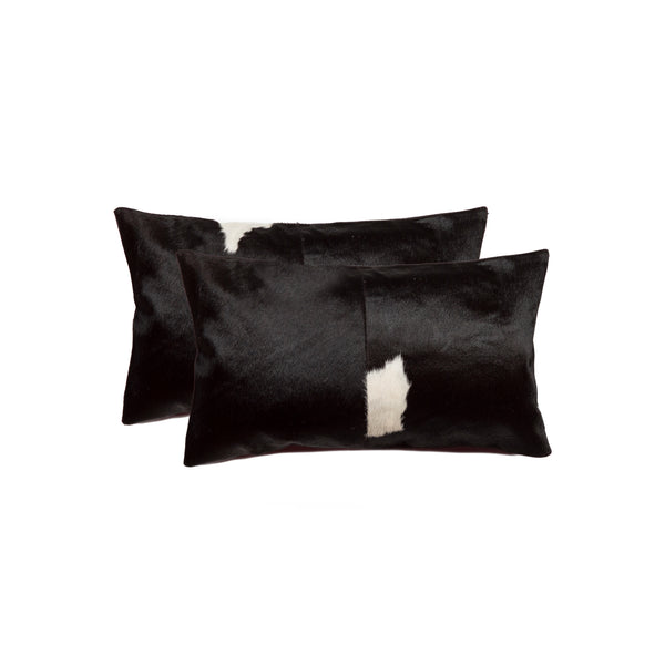 Homeroots Set Of Two 12" X 20" Black And White Cowhide Throw Pillows Black,White  317129