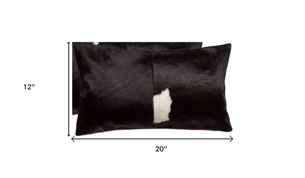 Homeroots Set Of Two 12" X 20" Black And White Cowhide Throw Pillows Black,White  317129