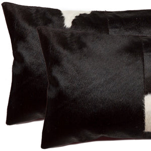 Homeroots Set Of Two 12" X 20" Black And White Cowhide Throw Pillows Black,White  317129