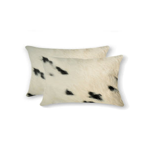 HomeRoots Set of Two Luxurious Cowhide Lumbar Throw Pillows for Elegant Home Décor and Comfort White/Black 317130