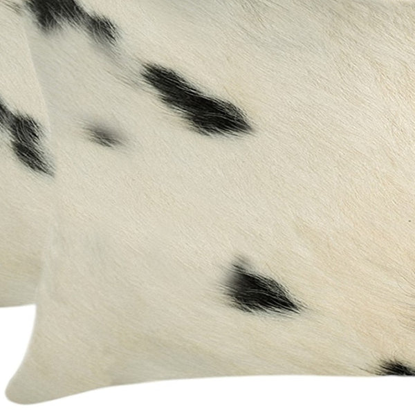 HomeRoots Set of Two Luxurious Cowhide Lumbar Throw Pillows for Elegant Home Décor and Comfort White/Black 317130