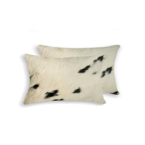 Homeroots 12" X 20" X 5" White And Black Cowhide  Pillow 2 Pack White,Black  317130