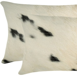 HomeRoots Set of Two Luxurious Cowhide Lumbar Throw Pillows for Elegant Home Décor and Comfort White/Black 317130