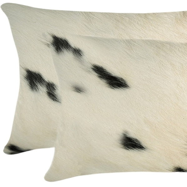 HomeRoots Set of Two Luxurious Cowhide Lumbar Throw Pillows for Elegant Home Décor and Comfort White/Black 317130