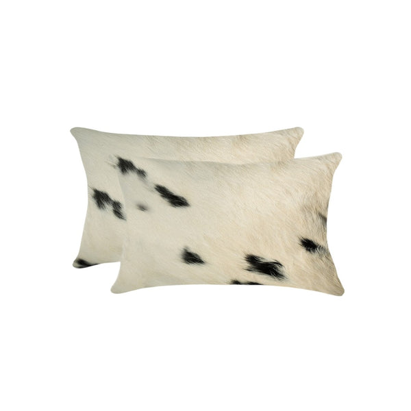 HomeRoots Set of Two Luxurious Cowhide Lumbar Throw Pillows for Elegant Home Décor and Comfort White/Black 317130